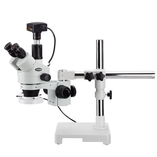 Amscope 3.5X-90X Boom Stand Trinocular Zoom Stereo Microscope w/Fluorescent Ring Light & 18MP USB 3 Camera SM-3TPZ-FRL-18M3